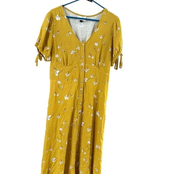 Universal Thread Yellow Gold Puff Sleeve Midi Dress - Picture 9 of 10